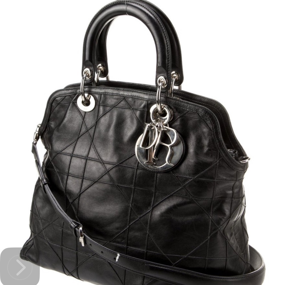 DIOR CANNAGE LEATHER BLACK GRANVILLE BAG LARGE